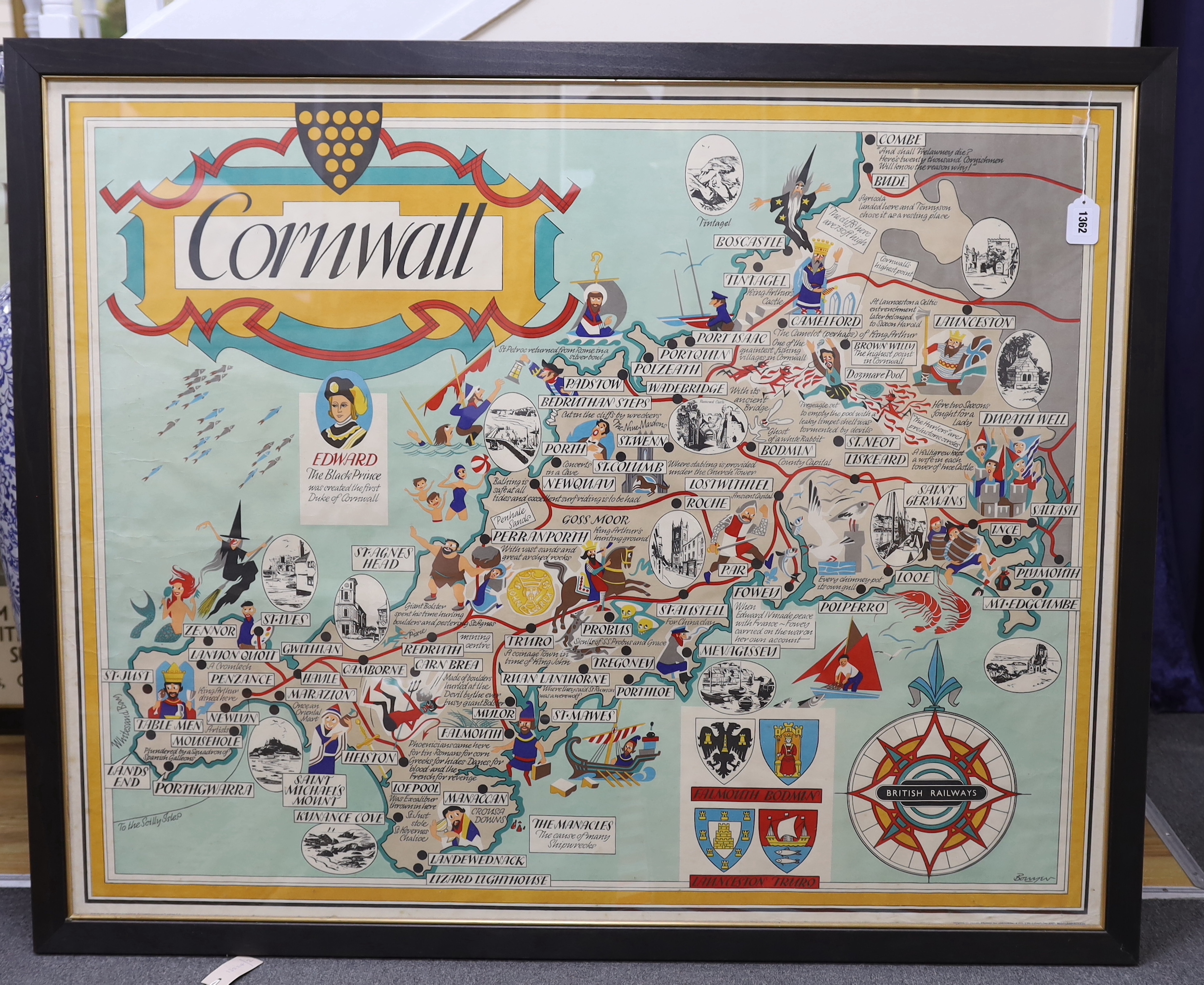 A framed British Railways original poster, 'Cornwall', printed by Jordison & Co., 99 x 124.5cm